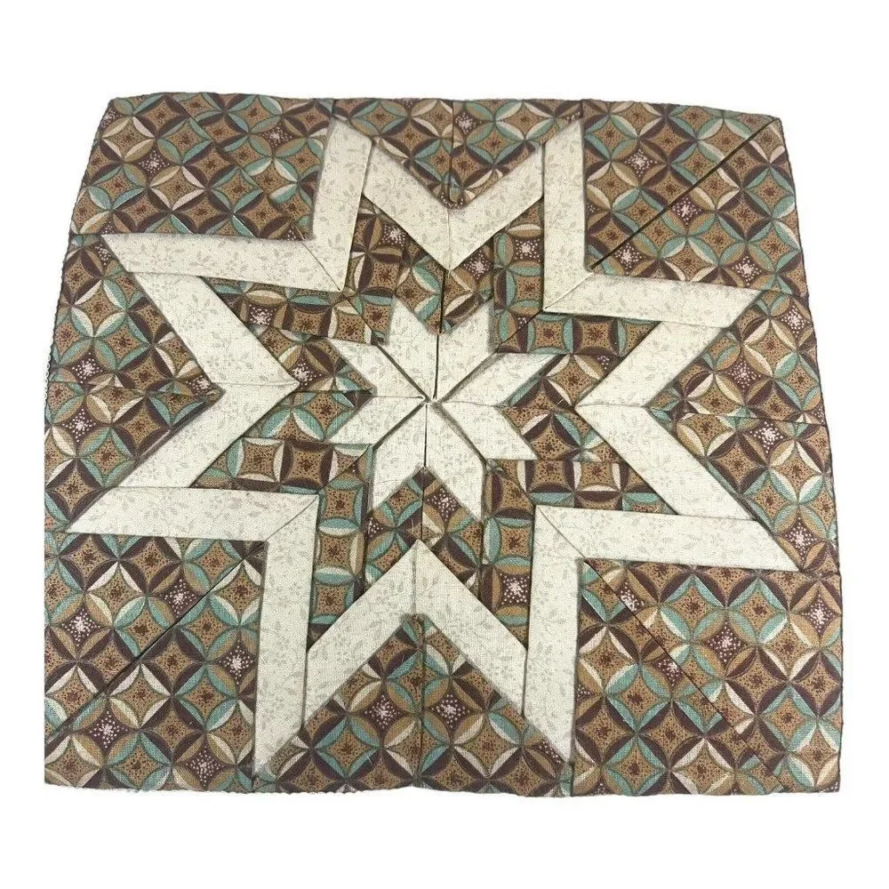 Vintage Victorian 8 Point Lone Star Quilted Pillow 14” Square GrannyCore Lace
